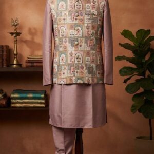 EMBOSED PRINT BUNDI JACKET KURTA SET