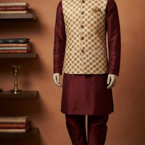 CONTRASS BUNDI JACKET KURTA SET