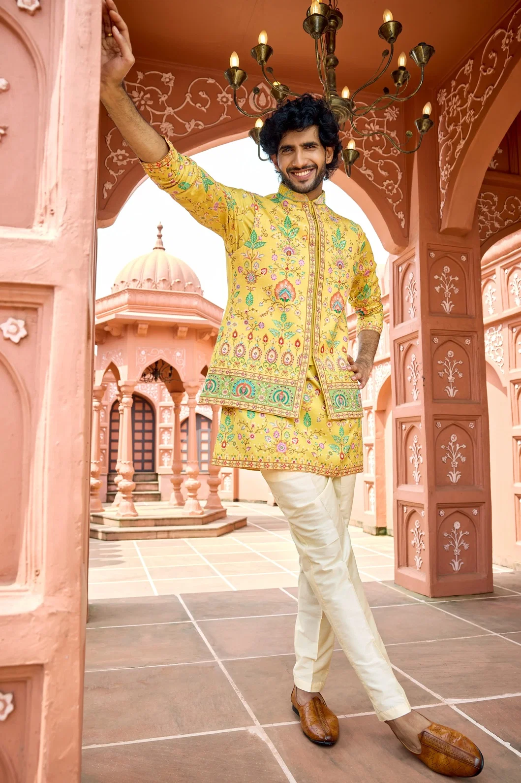 yellow-multicolor-embroidered-kurta-jacket-set